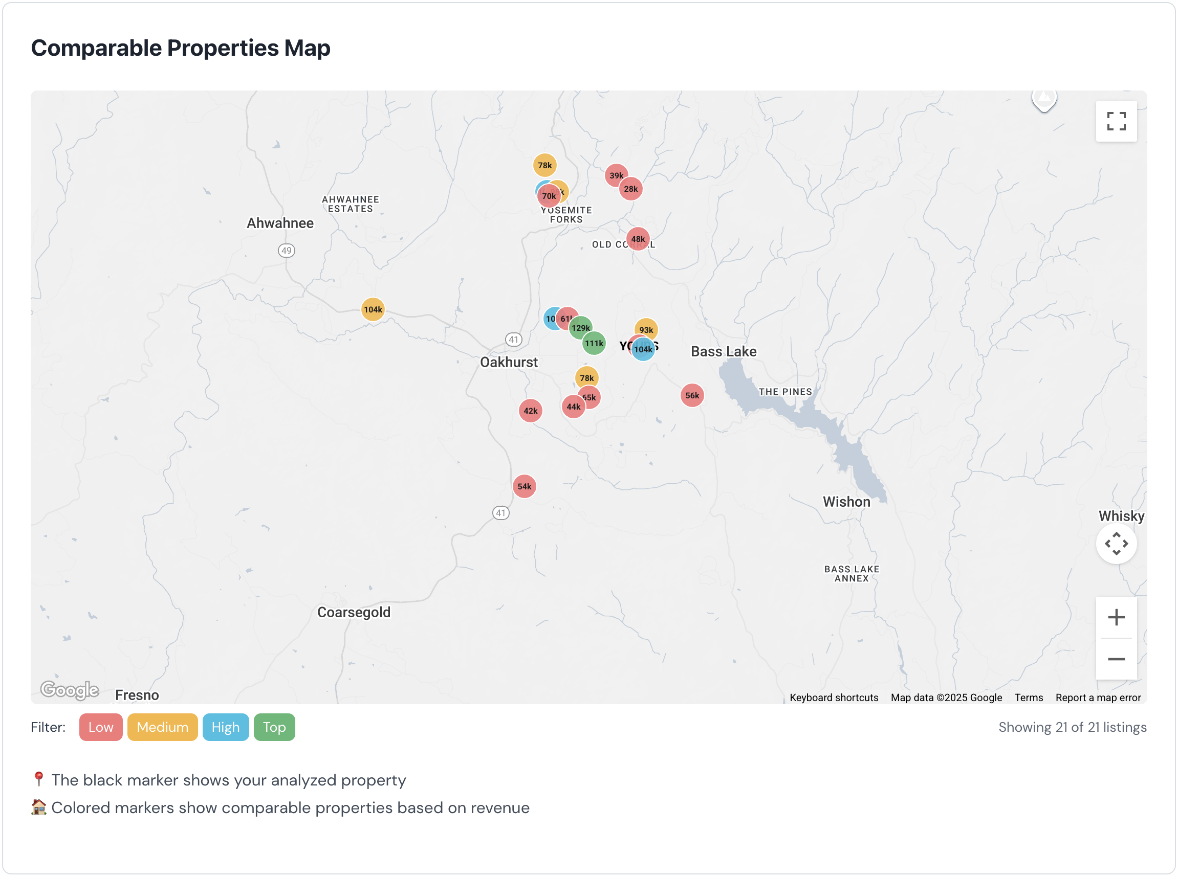 Comparables map and table showing similar listings